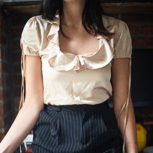 Large Champagne Satin Bodysuit with Ruffles, ASOS